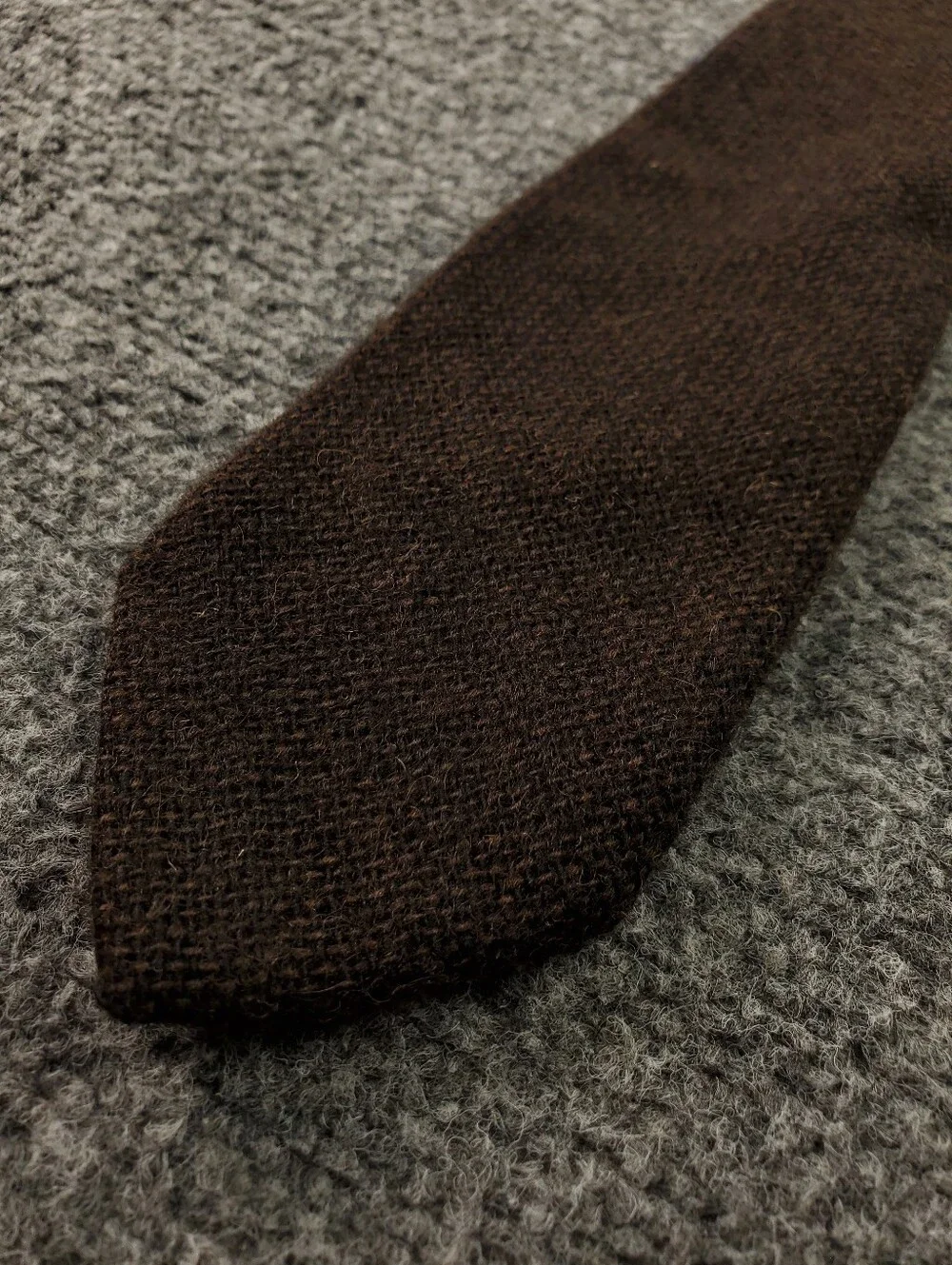 Wool Necktie Made In Scotland Solid Brown Flecked Classic Tie Dark Academia